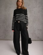 j&x Pulover cu lână în dungi Basic Margela Negru