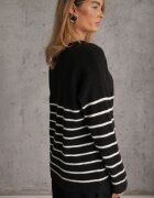 j&x Pulover cu lână în dungi Basic Margela Negru
