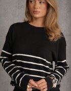 j&x Pulover cu lână în dungi Basic Margela Negru
