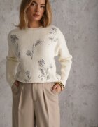 j&x Pulover cu lână și aplicație cu paiete în formă de flori Naminas Bej deschis