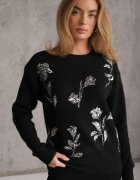 j&x Pulover cu lână și aplicație cu paiete în formă de flori Naminas Negru