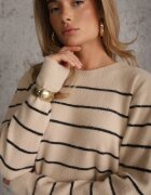 j&x Pulover cu lână și bumbac cu croială clasică cu dungi fine Rosal Bej