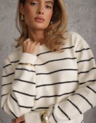 j&x Pulover cu lână și bumbac cu croială clasică cu dungi fine Rosal Bej deschis