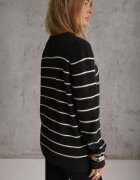 j&x Pulover cu lână și bumbac cu croială clasică cu dungi fine Rosal Negru