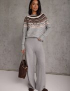 j&x Pulover cu lână și bumbac cu motiv norvegian Aahtela Gri