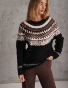 j&x Pulover cu lână și bumbac cu motiv norvegian Aahtela Negru