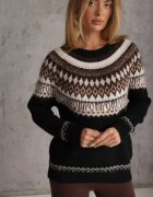 j&x Pulover cu lână și bumbac cu motiv norvegian Aahtela Negru
