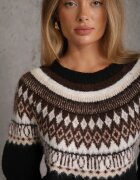 j&x Pulover cu lână și bumbac cu motiv norvegian Aahtela Negru