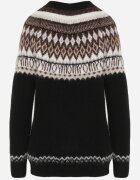 j&x Pulover cu lână și bumbac cu motiv norvegian Aahtela Negru
