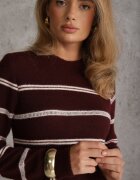 j&x Pulover cu lână și bumbac în dungi orizontale Kimllla Bordo
