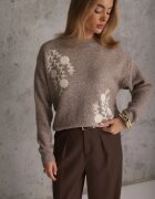 j&x Pulover de iarnă cu motiv floral cu lână Karmira Bej închis