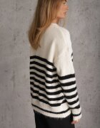 j&x Pulover de iarnă în dungi cu lână Oversize Feoriada Bej deschis