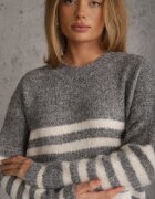 j&x Pulover de iarnă în dungi cu lână Oversize Feoriada Gri