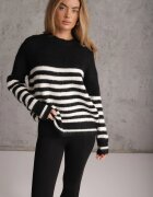 j&x Pulover de iarnă în dungi cu lână Oversize Feoriada Negru