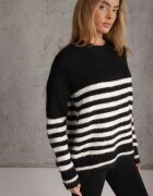 j&x Pulover de iarnă în dungi cu lână Oversize Feoriada Negru