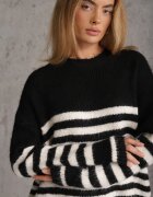 j&x Pulover de iarnă în dungi cu lână Oversize Feoriada Negru