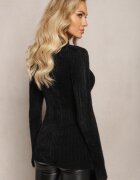 j&x Pulover de Lână Negru cu nasturi bijuterie și păr mai lung Tuvelio