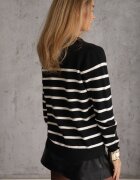 j&x Pulover din bumbac cu dungi orizontale și manșete elastice Trisa Negru