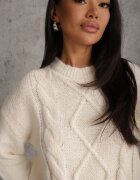 j&x Pulover din bumbac lână și cu împletitură decorativă Luksara Bej deschis