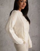 j&x Pulover din bumbac lână și cu împletitură decorativă Luksara Bej deschis