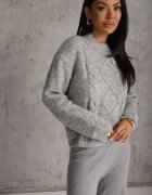 j&x Pulover din bumbac lână și cu împletitură decorativă Luksara Gri