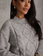 j&x Pulover din bumbac lână și cu împletitură decorativă Luksara Gri
