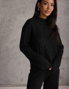 j&x Pulover din bumbac lână și cu împletitură decorativă Luksara Negru