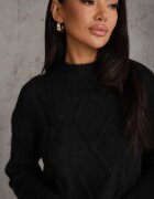 j&x Pulover din bumbac lână și cu împletitură decorativă Luksara Negru