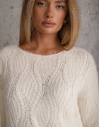 j&x Pulover din bumbac și lână cu împletituri și model ajurat Dinqi Bej deschis