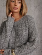 j&x Pulover din bumbac și lână cu împletituri și model ajurat Dinqi Gri