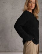 j&x Pulover din bumbac și lână cu împletituri și model ajurat Dinqi Negru