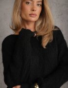 j&x Pulover din bumbac și lână cu împletituri și model ajurat Dinqi Negru