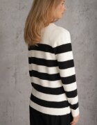j&x Pulover din bumbac și lână decorat cu dungi Halibena Crem cu Crem cu negru