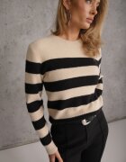 j&x Pulover din bumbac și lână decorat cu dungi Halibena Crem cu Negru cu bej