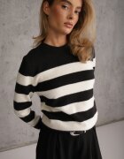 j&x Pulover din bumbac și lână decorat cu dungi Halibena Crem cu Negru cu crem