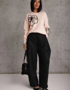 j&x Pulover din lână cu aplicație decorativă în formă de flori Axanta Roz deschis