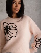 j&x Pulover din lână cu aplicație decorativă în formă de flori Axanta Roz deschis