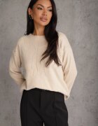 j&x Pulover din lână cu aplicație elegantă din zirconii Celad Bej
