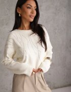 j&x Pulover din lână cu aplicație elegantă din zirconii Celad Bej deschis