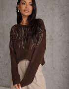 j&x Pulover din lână cu aplicație elegantă din zirconii Celad Maro
