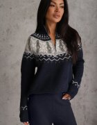 j&x Pulover din lână cu model scandinav și guler scurt cu fermoar Nardia Albastru