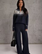 j&x Pulover din lână cu model scandinav și guler scurt cu fermoar Nardia Albastru