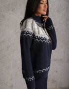 j&x Pulover din lână cu model scandinav și guler scurt cu fermoar Nardia Albastru