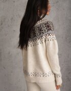 j&x Pulover din lână cu model scandinav și guler scurt cu fermoar Nardia Bej deschis