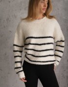 j&x Pulover din lână oversize de iarnă cu dungi orizontale Ulianna Bej deschis