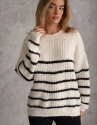 j&x Pulover din lână oversize de iarnă cu dungi orizontale Ulianna Bej deschis