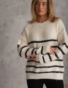 j&x Pulover din lână oversize de iarnă cu dungi orizontale Ulianna Bej deschis