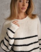 j&x Pulover din lână oversize de iarnă cu dungi orizontale Ulianna Bej deschis