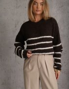j&x Pulover din lână oversize de iarnă cu dungi orizontale Ulianna Maro
