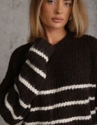 j&x Pulover din lână oversize de iarnă cu dungi orizontale Ulianna Maro